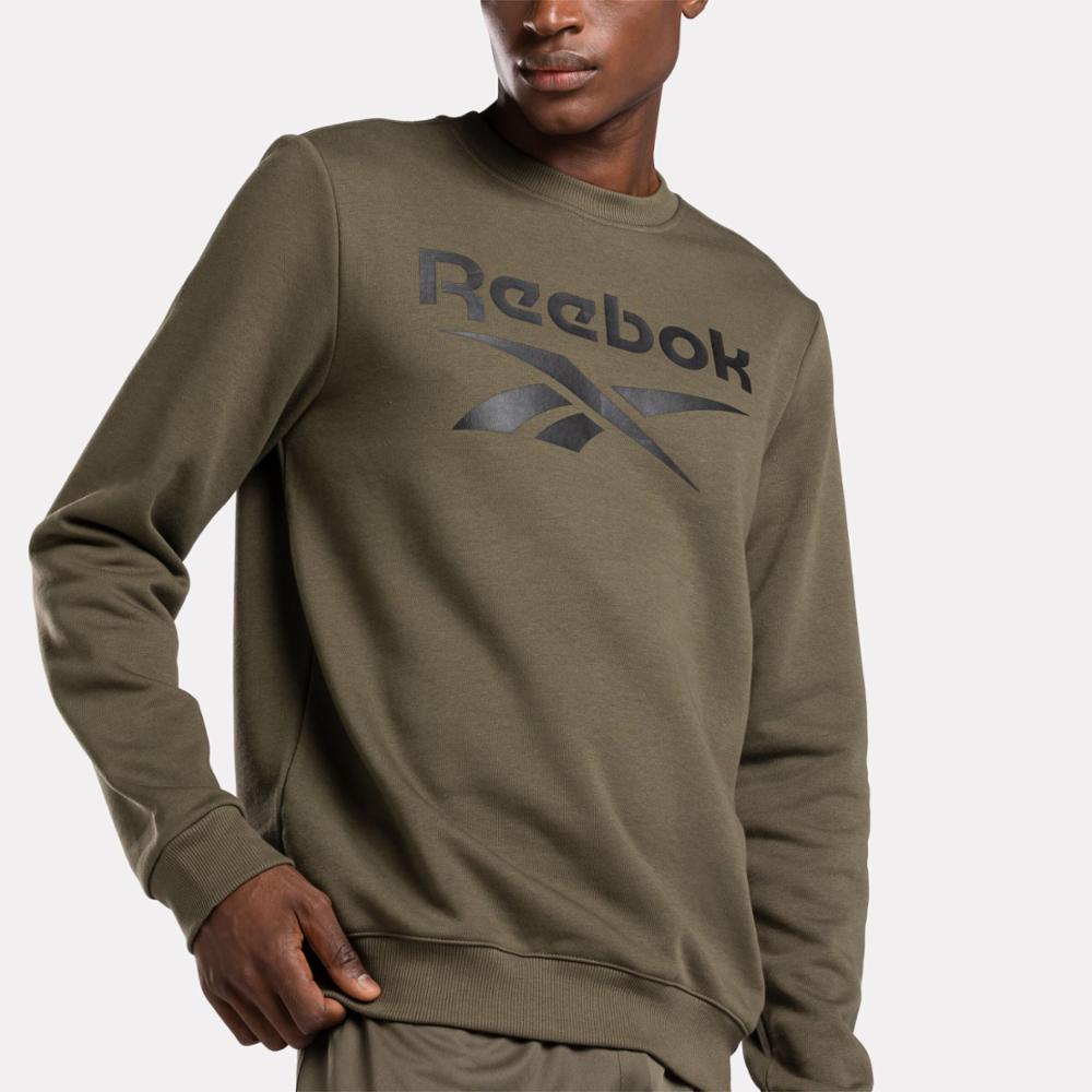 Reebok Apparel Men Reebok Identity Fleece Stacked Logo Sweatshirt ARMY GREEN