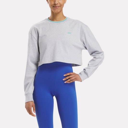 Reebok Apparel Women Team Long Sleeve Crop Top LIGHT GREY HEATHER