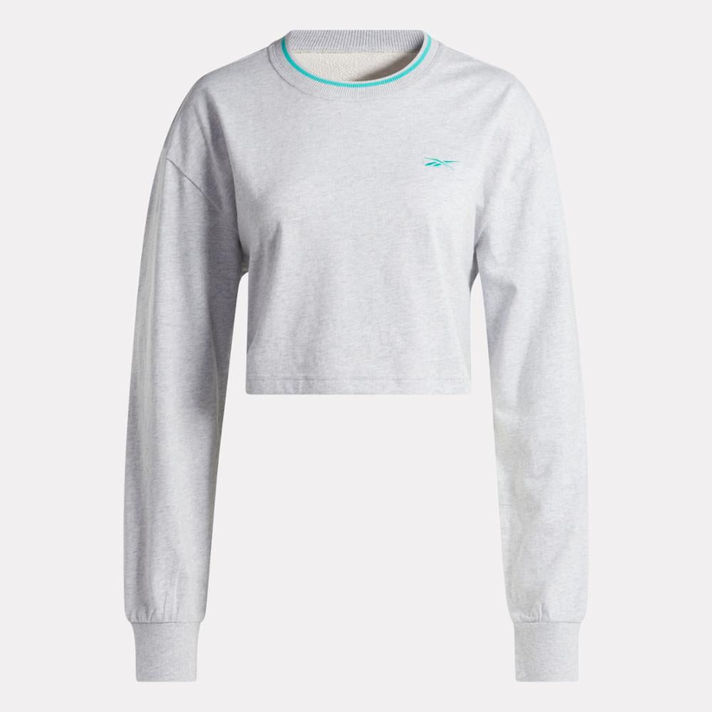 Reebok Apparel Women Team Long Sleeve Crop Top LIGHT GREY HEATHER
