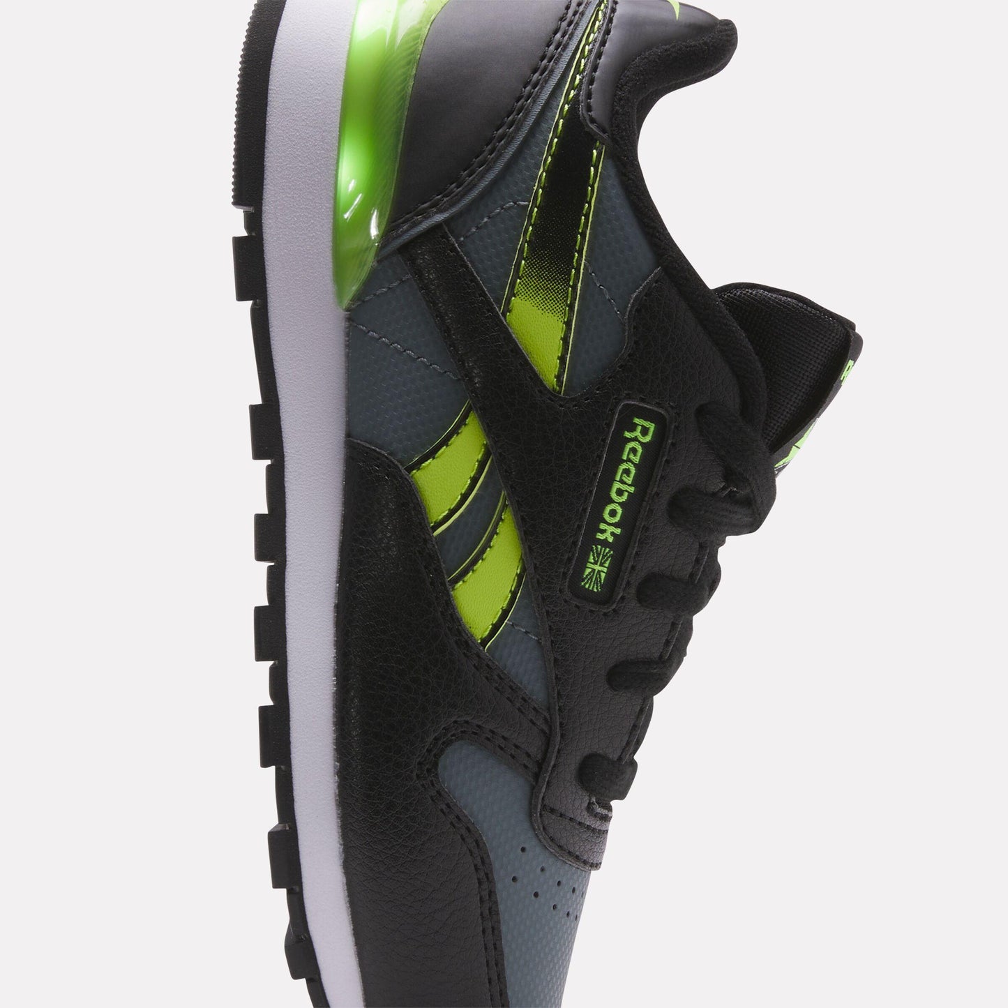 Reebok Footwear Kids Classic Leather Step 'n' Flash Shoes - Pre-school BLACK/GREY5/DIGITALLIME