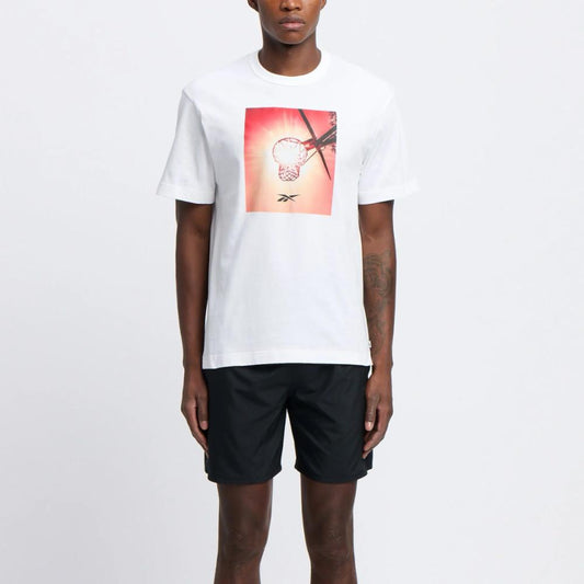 Reebok Apparel Men Graphic Series Basketball Sun Stare T-Shirt WHITE