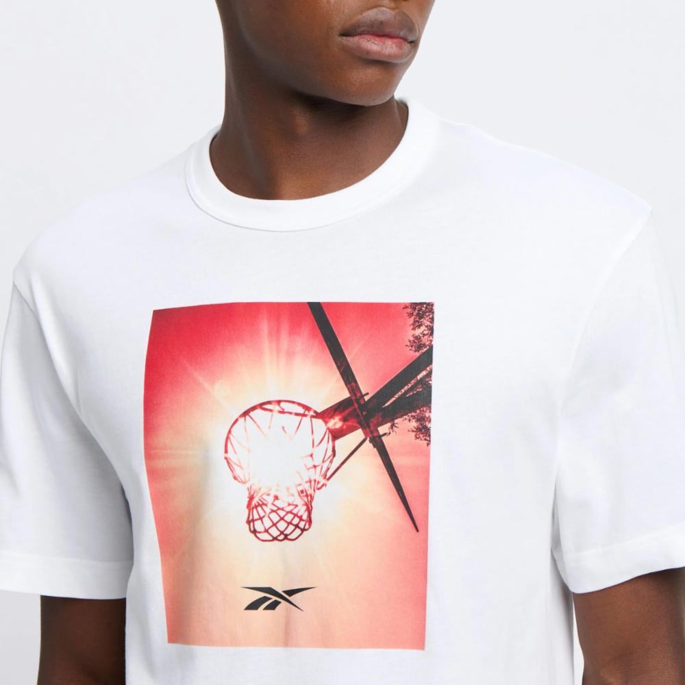Reebok Apparel Men Graphic Series Basketball Sun Stare T-Shirt WHITE