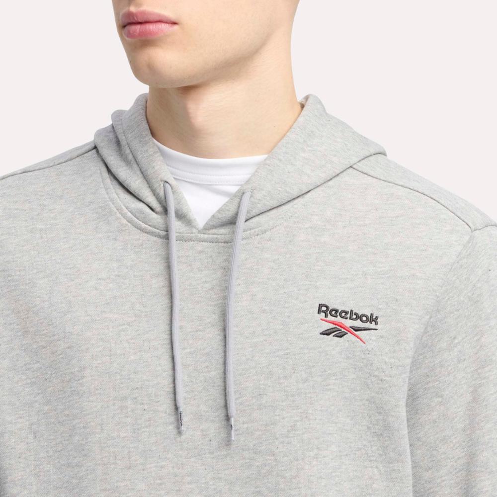 Reebok Apparel Men Reebok Identity Small Logo Hoodie MEDIUM GREY HEATHER/VECTOR RED