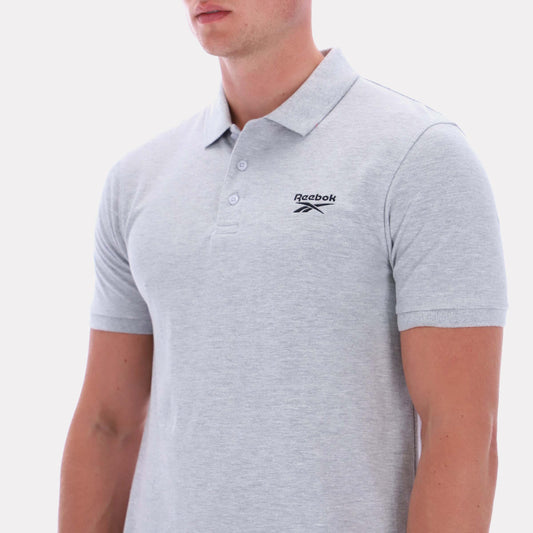 Reebok Apparel Men Classics Embroidered Polo Short Sleeve Shirt LIGHT GREY MARL