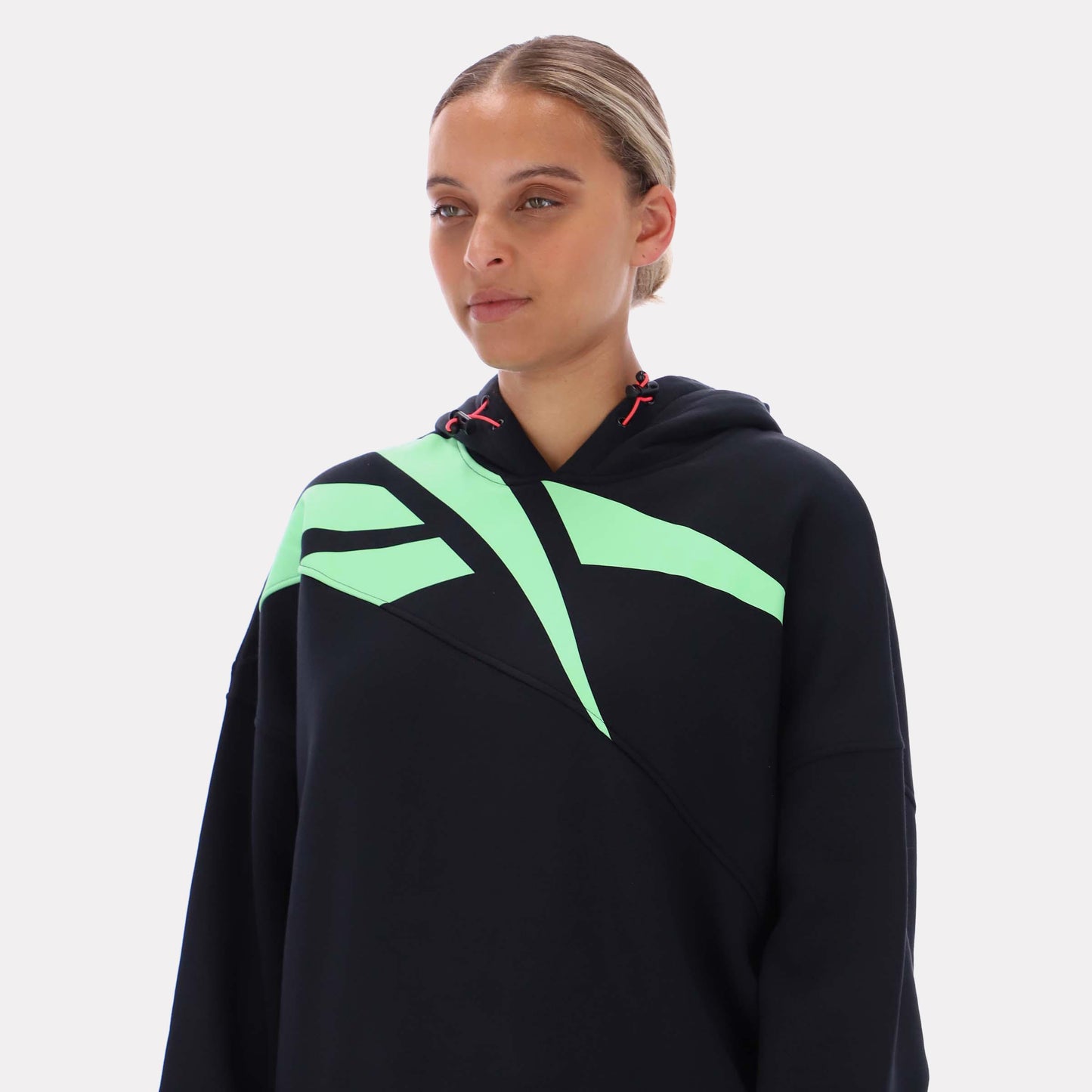 Reebok Apparel Women Oversized Big Logo Graphic Hoodie BLACK