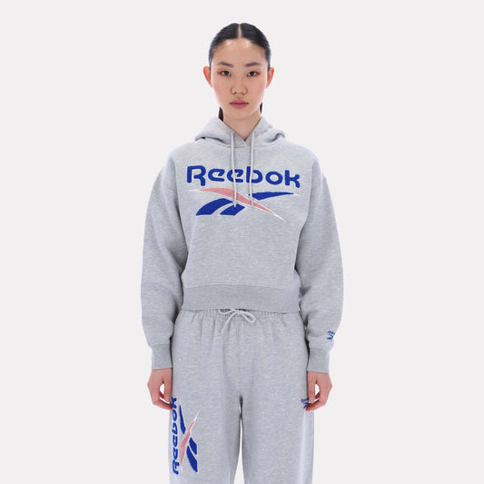 Reebok Apparel Women Triple Boucle Logo Hoodie LIGHT GREY MARL