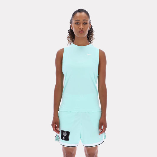 Reebok Apparel Women Basketball Ready Mesh Tank GLITCH AQUA
