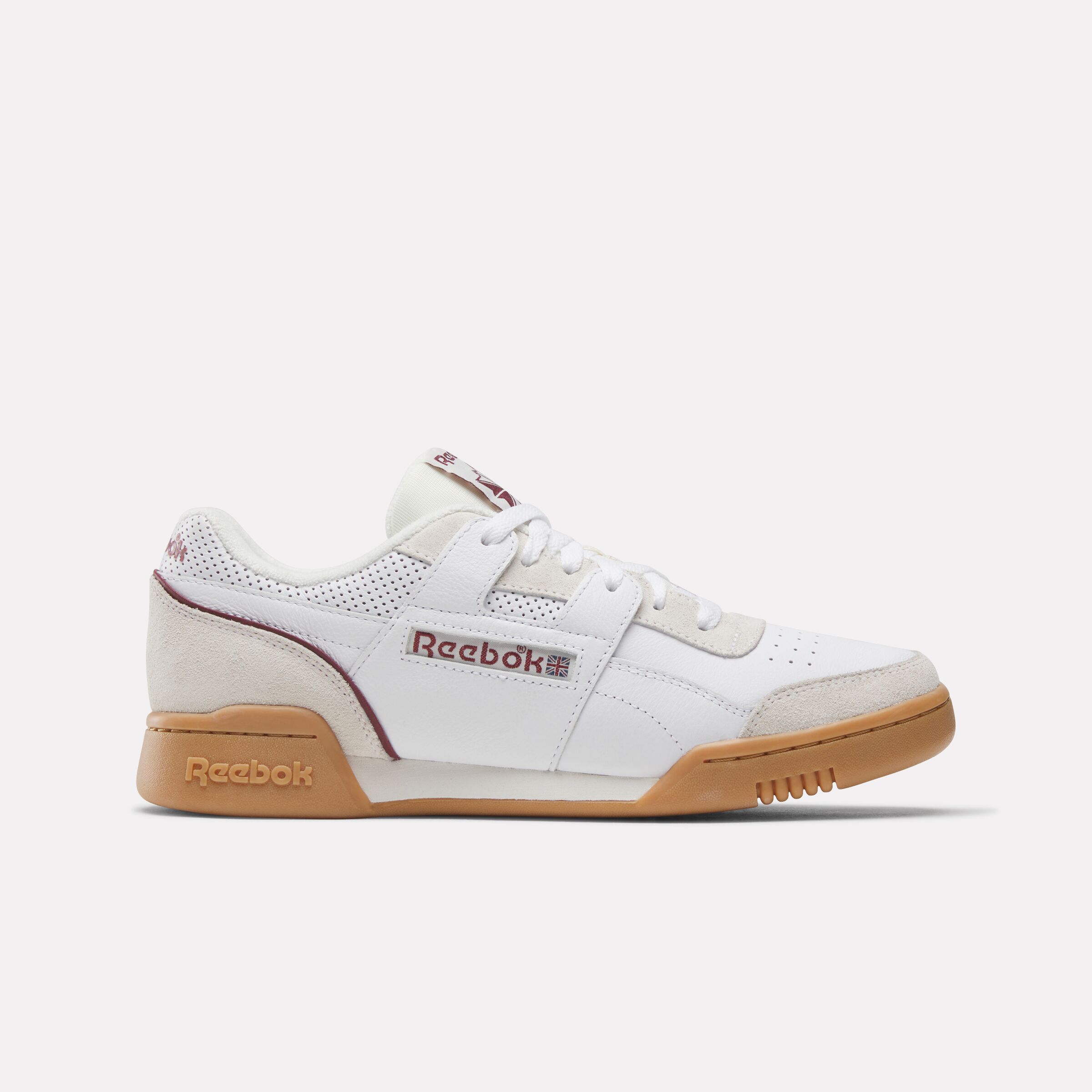 REEBOK FOOTWEAR UNISEX Workout Plus Shoes WHITE/CLASSICBURGUNDY/CHALK - M 3.5 / W 5 / M