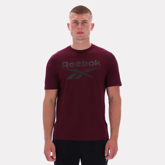Reebok Apparel Men Big Logo Crewneck Short Sleeve Tee BLACK CHERRY