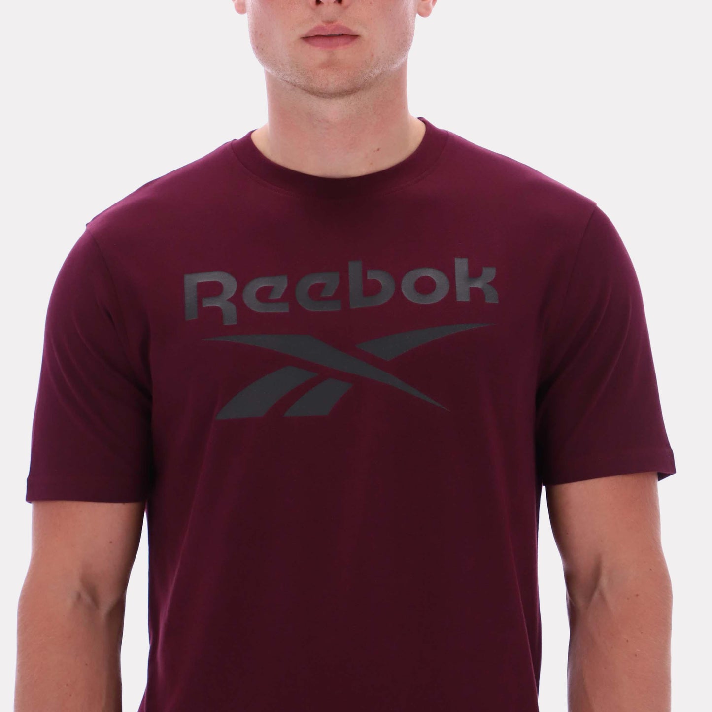 Reebok Apparel Men Big Logo Crewneck Short Sleeve Tee BLACK CHERRY