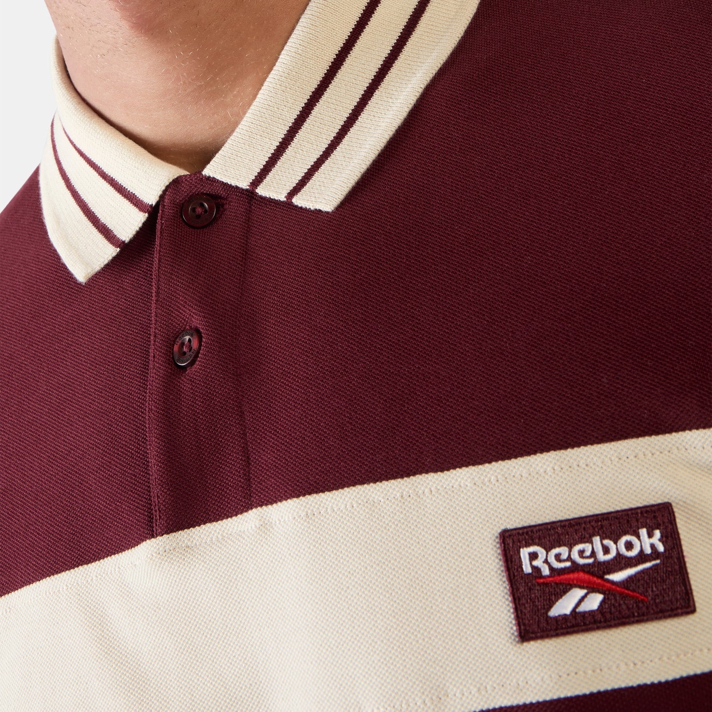 REEBOK APPAREL MEN Heritage Paneled Piqué Polo Shirt RED VELVET/LINEN