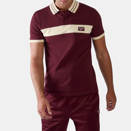 REEBOK APPAREL MEN Heritage Paneled Piqué Polo Shirt RED VELVET/LINEN