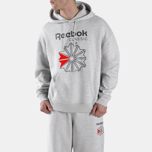 REEBOK APPAREL MEN Starcrest Relaxed Hoodie LIGHT GREY MARL