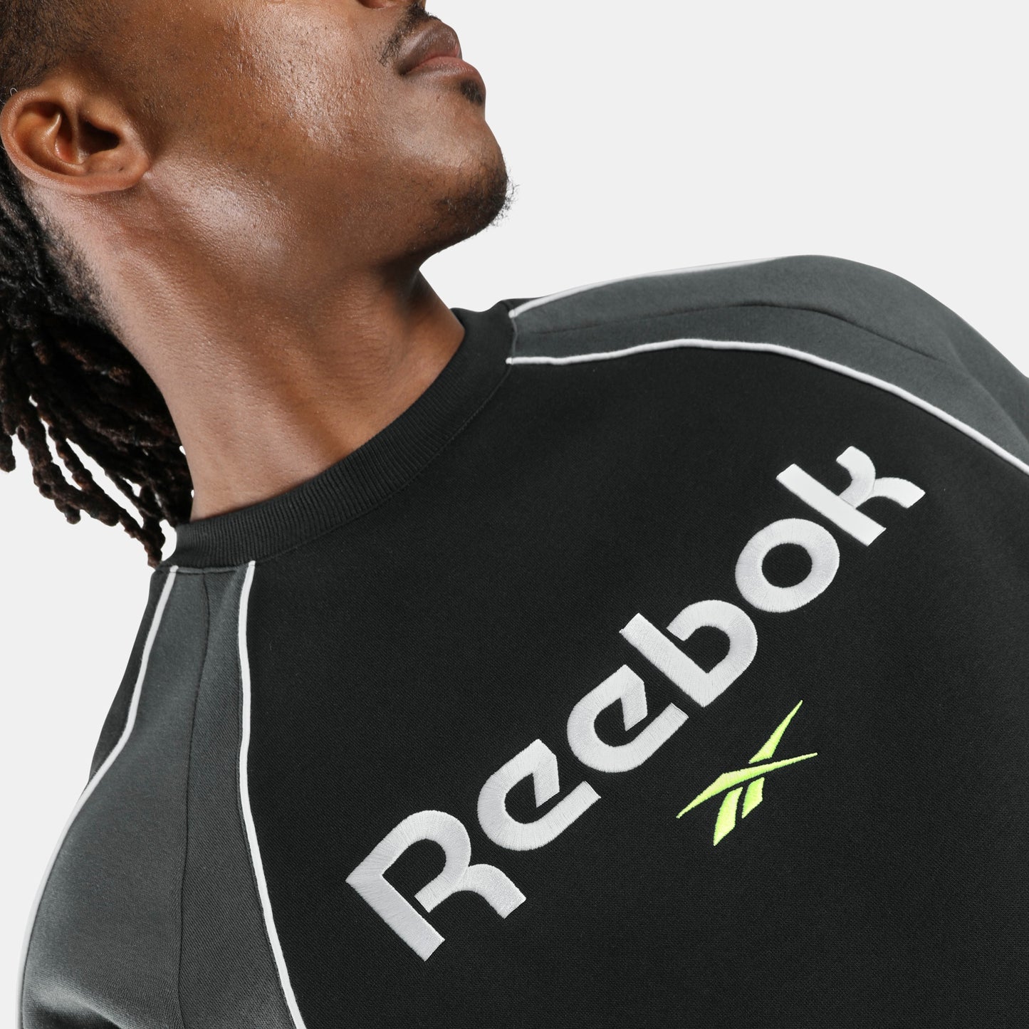 REEBOK APPAREL MEN Sidewinder Crewneck Sweatshirt MEN BLACK/GREY 6/DIGITAL LIME