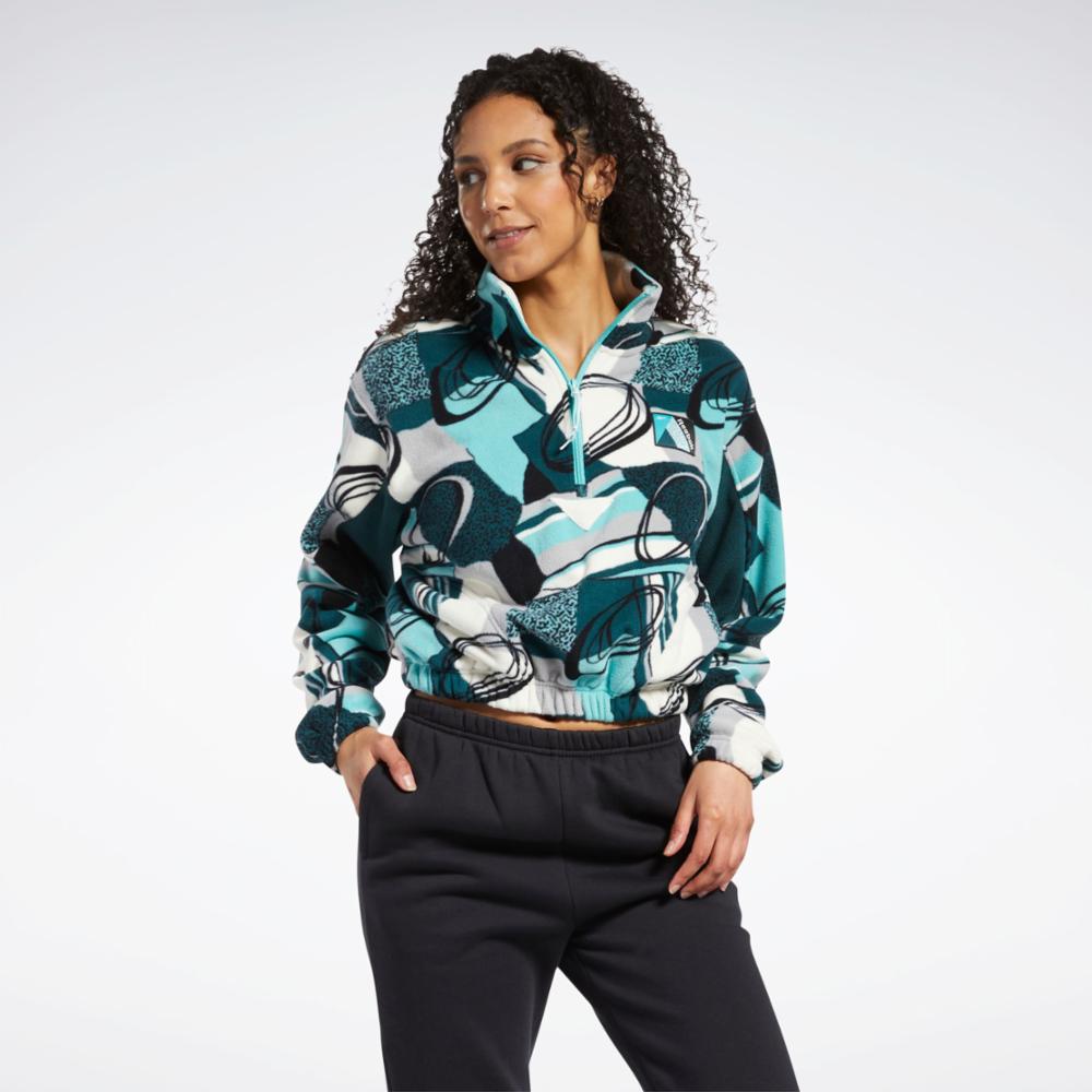 Reebok Apparel Women Classic Winter All Over Print Half Zip Sweater SE