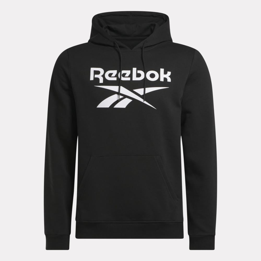 Reebok Apparel Men Reebok Identity Fleece Stacked Logo Pullover Hoodie BLACK