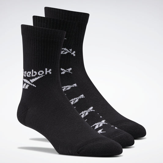 Reebok Apparel Men Classics Fold-Over Crew Socks 3 Pairs Black