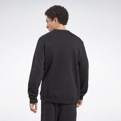 Reebok Apparel Men Reebok Identity Fleece Stacked Logo Crew Sweatshirt BLACK