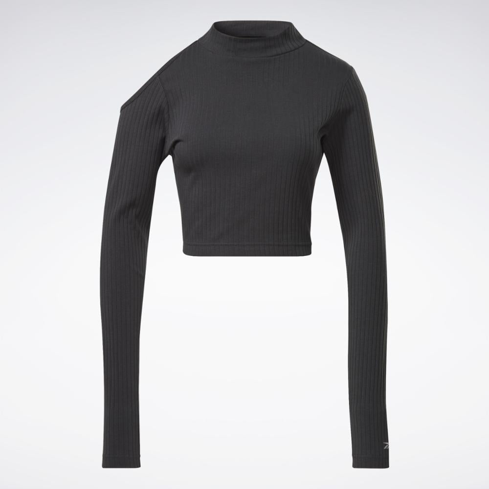 Reebok Apparel Women Yoga Cotton Rib Long-Sleeve Top BLACK