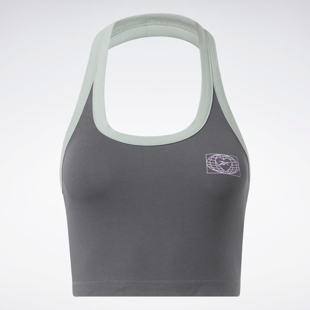 Reebok Apparel Women Reebok Classics Graphic Halter Tank Top PURGRY