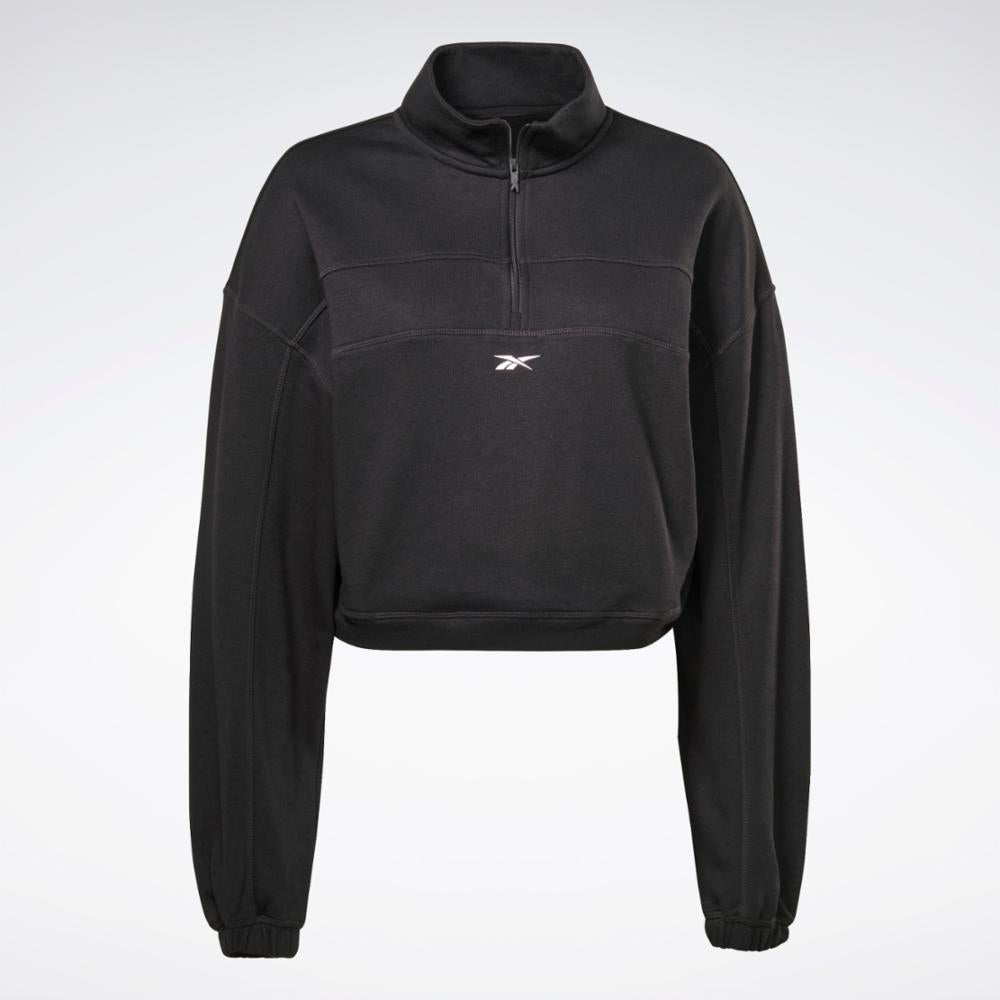 Reebok Apparel Women Workout Ready Knit 1/4 Zip Sweatshirt BLACK