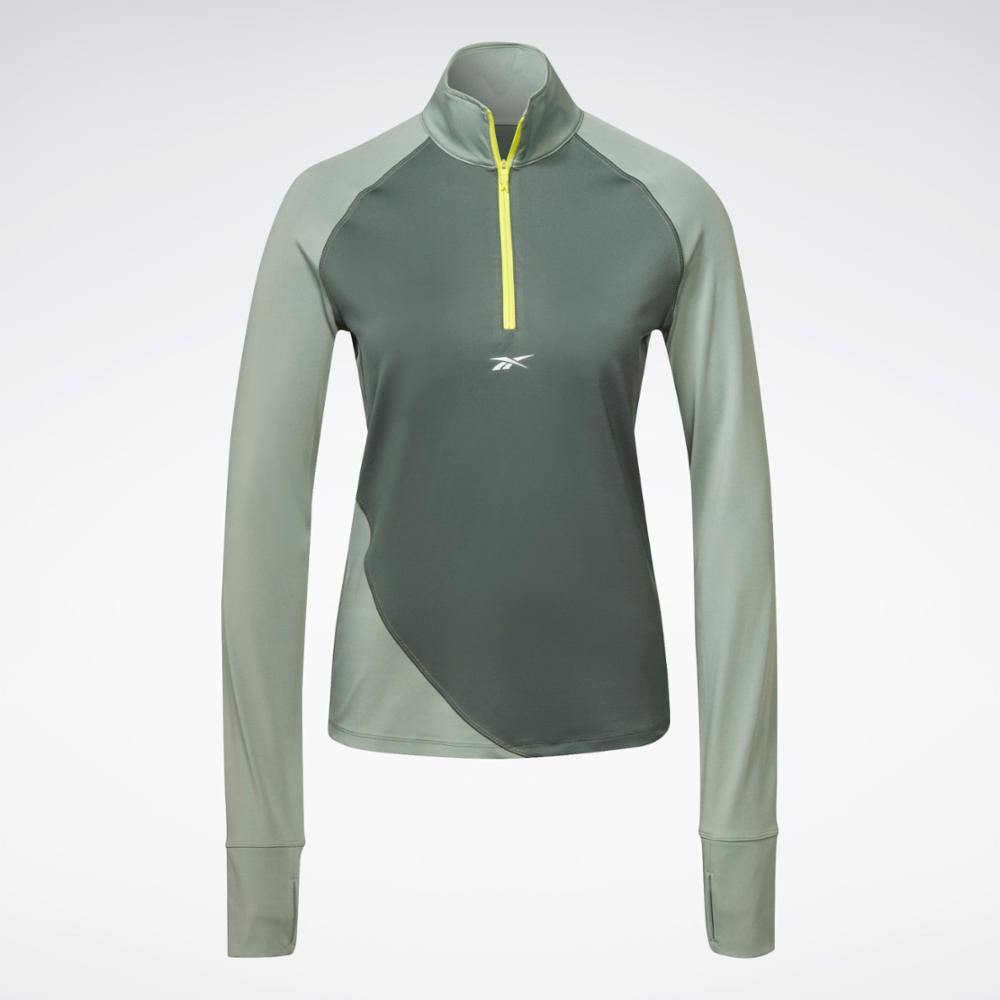 Reebok Apparel Women Running Quarter-Zip Sweatshirt CHLGRN