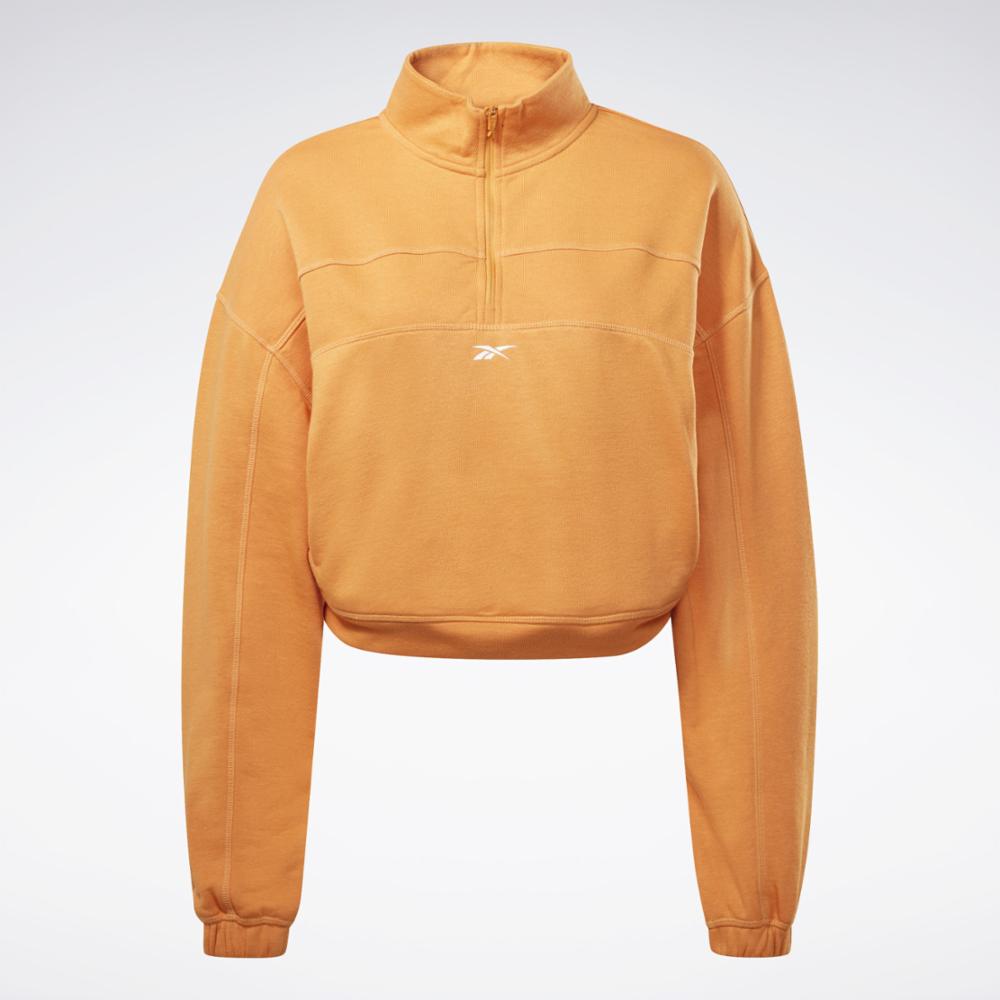 Reebok Apparel Women Workout Ready Knit 1/4 Zip Sweatshirt PEAFUZ