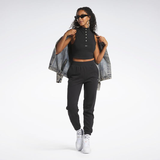 Reebok Apparel Women Reebok Classics Cropped Fitted Jersey Tank Top BLACK
