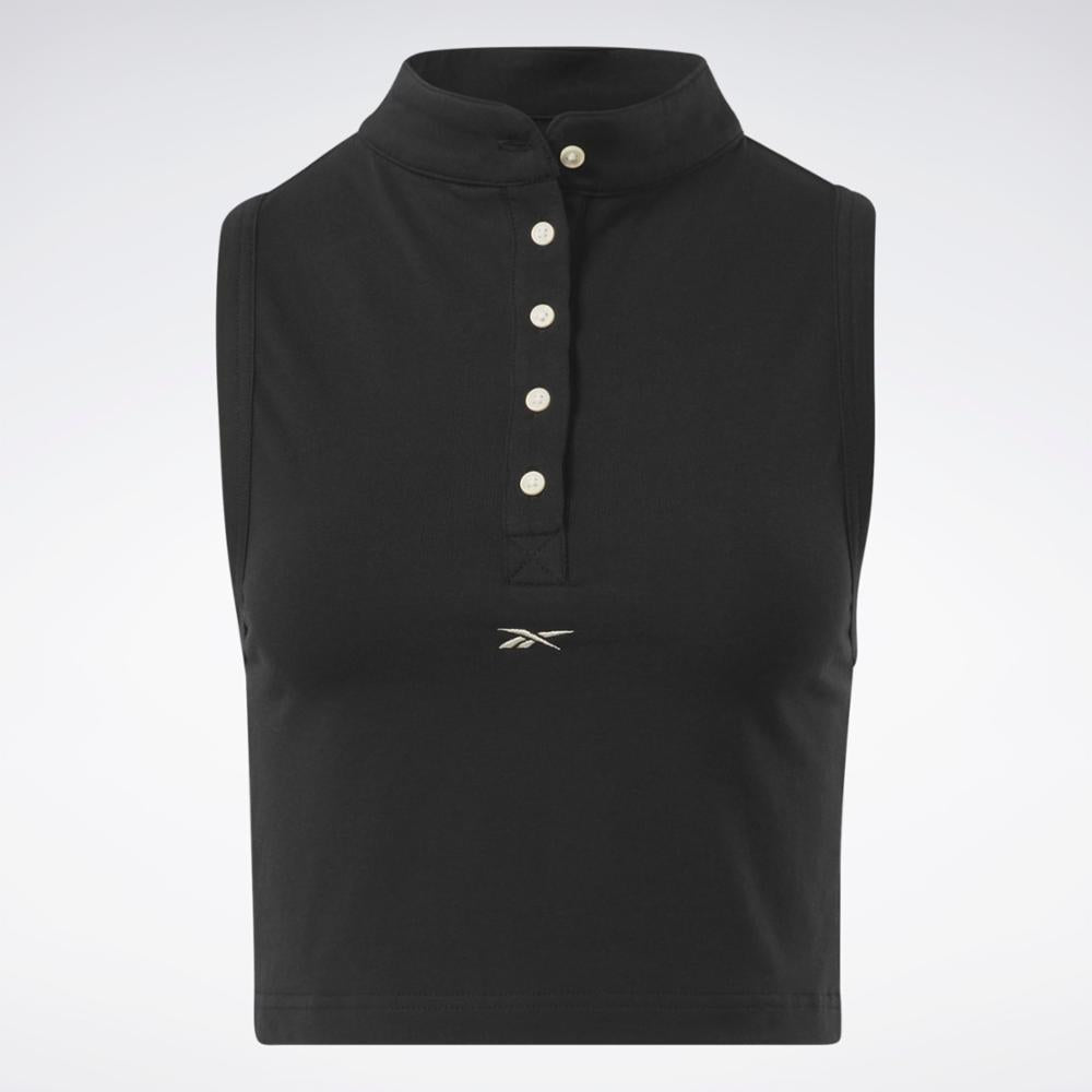 Reebok Apparel Women Reebok Classics Cropped Fitted Jersey Tank Top BLACK