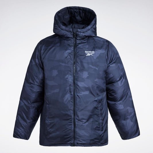 Reebok Apparel Men Classic Colorblock Reversible Puffer Jacket PURE GREY/BLACK