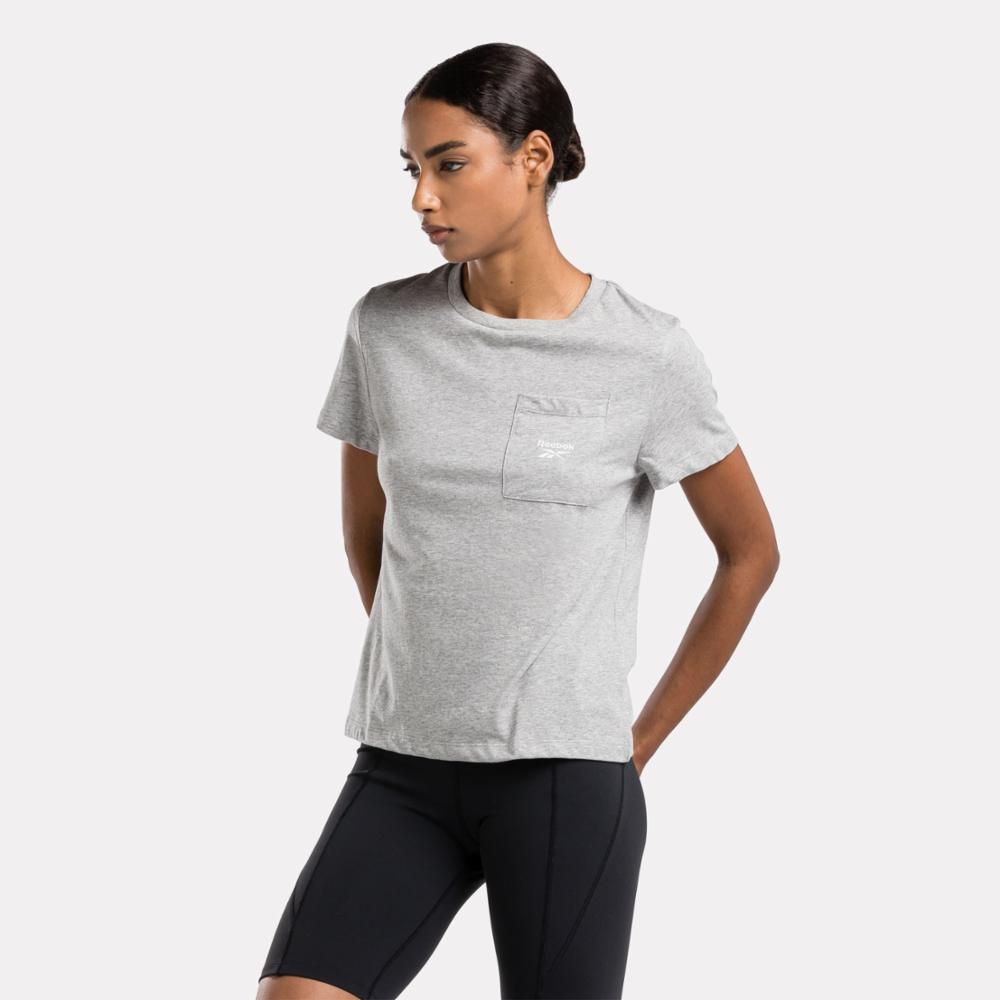 Reebok Apparel Women Reebok Identity Pocket T-Shirt MEDIUM GREY HEATHER