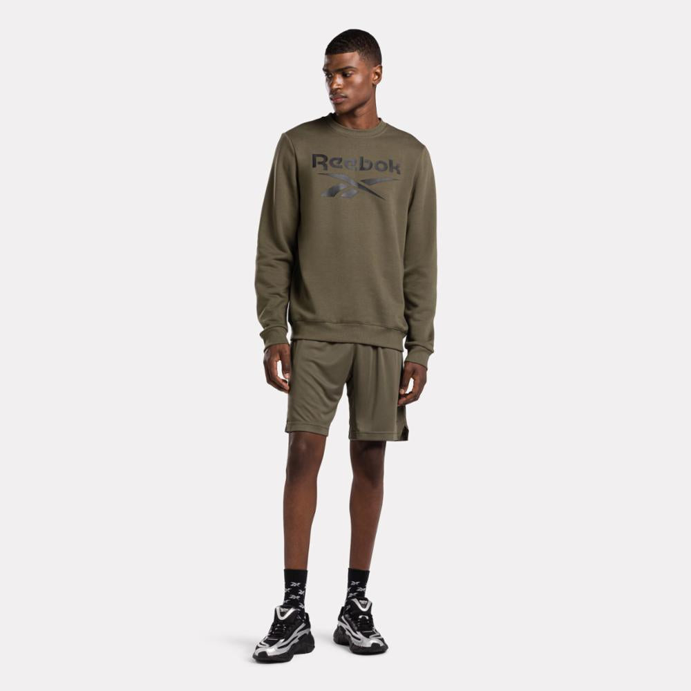 Reebok Apparel Men Reebok Identity Fleece Stacked Logo Sweatshirt ARMY