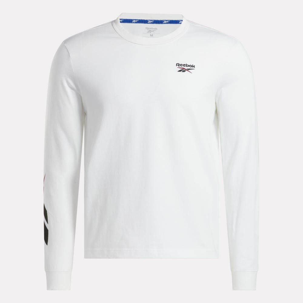 Reebok Apparel Men Reebok Identity Crosscheck Long Sleeve T-Shirt WHITE