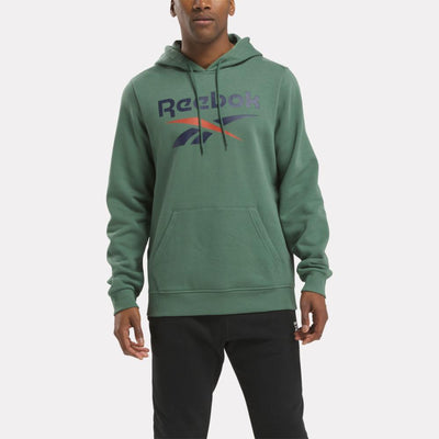 Reebok Apparel Men Reebok Identity Fleece Stacked Logo Pullover Hoodie ESCAPE GREEN