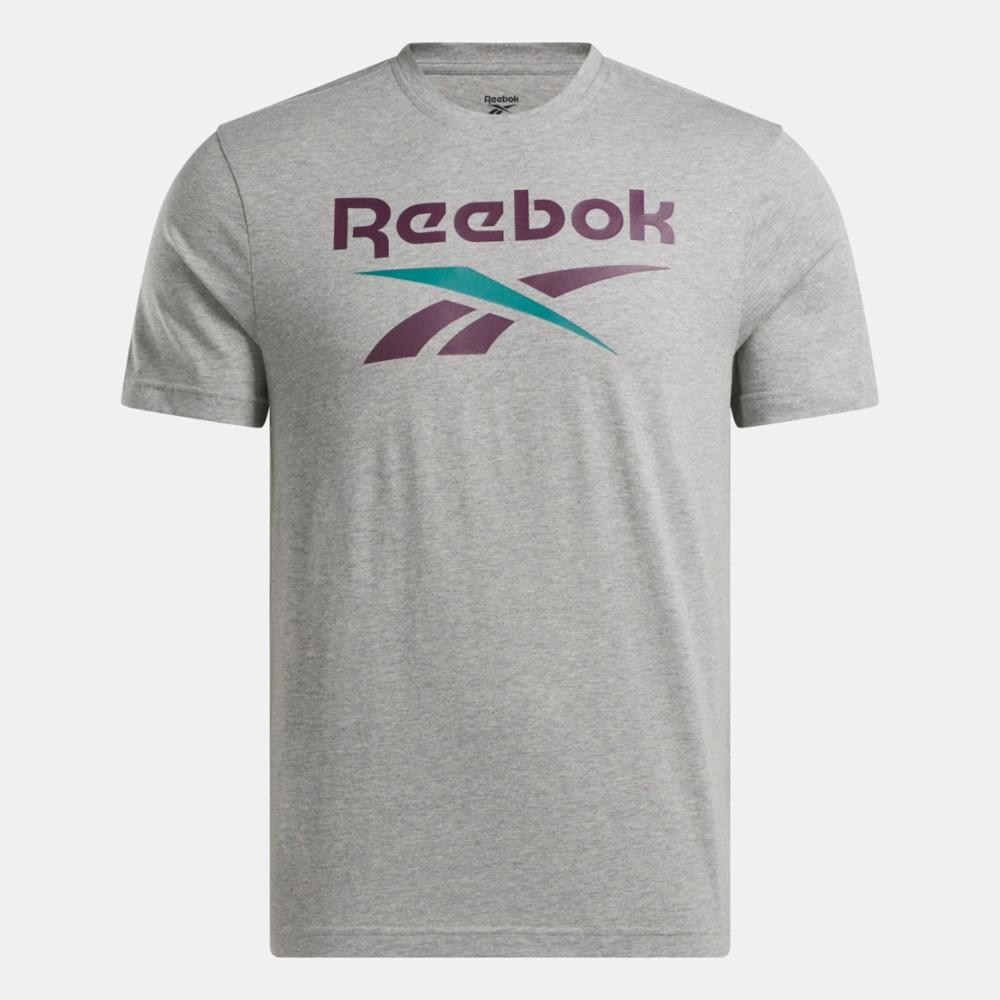 Reebok Apparel Men Reebok Identity Big Stacked Logo T-Shirt MGREYH/MIDNIGHT PLUM