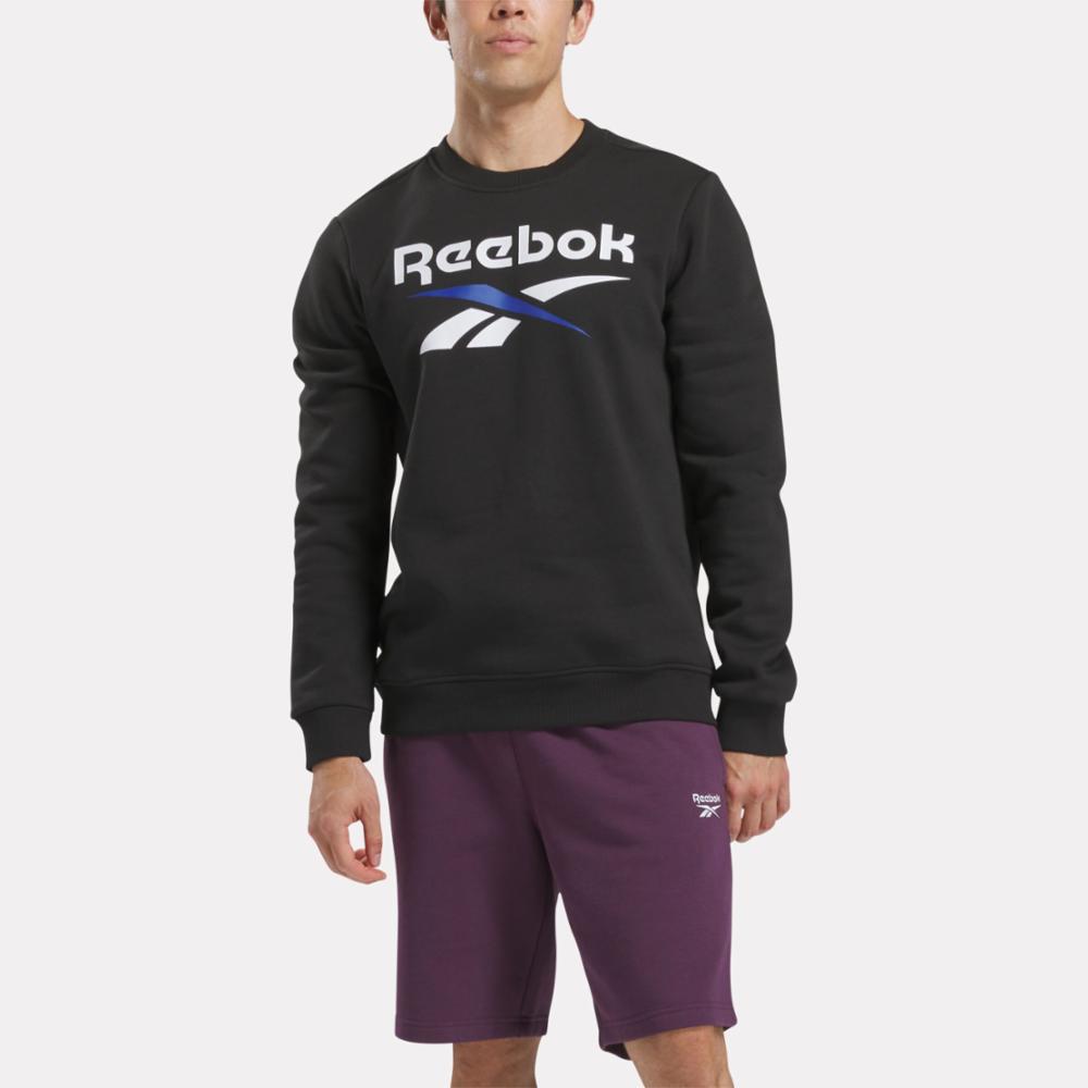 Reebok Apparel Men Reebok Identity Fleece Stacked Logo Crew Sweatshirt BLACK/BOUNDLESS BLUE