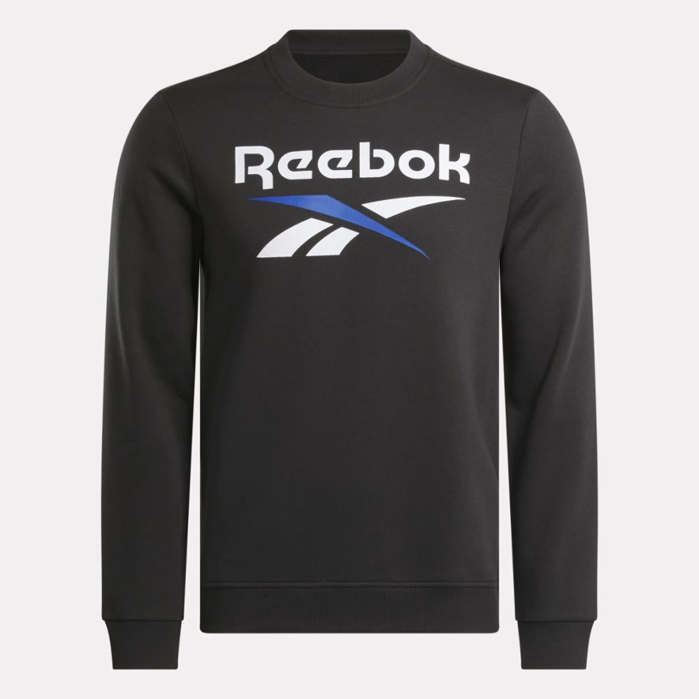 Reebok Apparel Men Reebok Identity Fleece Stacked Logo Crew Sweatshirt BLACK/BOUNDLESS BLUE