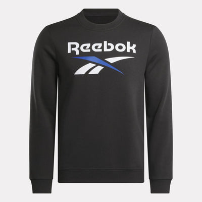 Reebok Apparel Men Reebok Identity Fleece Stacked Logo Crew Sweatshirt BLACK/BOUNDLESS BLUE