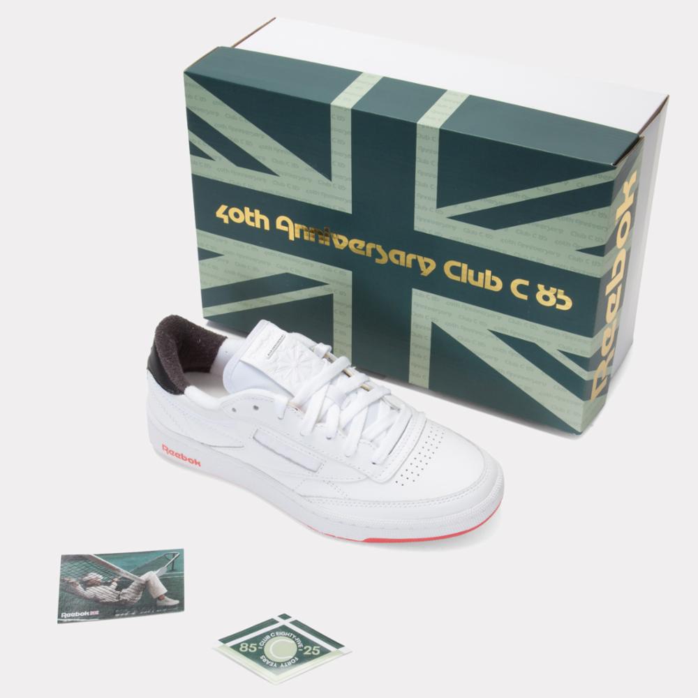 Reebok Footwear Men Club C 85 Vintage Shoes - 40th Anniversary WHITE/ENERGYRED/WASHEDBLACK