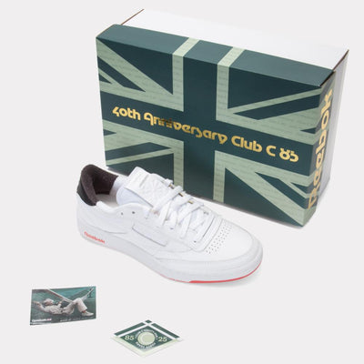 Reebok Footwear Men Club C 85 Vintage Shoes - 40th Anniversary WHITE/ENERGYRED/WASHEDBLACK