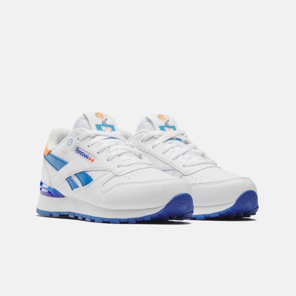 Reebok Footwear Kids Reebok x Blippi Classic Leather Step 'N' Flash Shoes - Preschool WHITE/BLUE/ORANGE