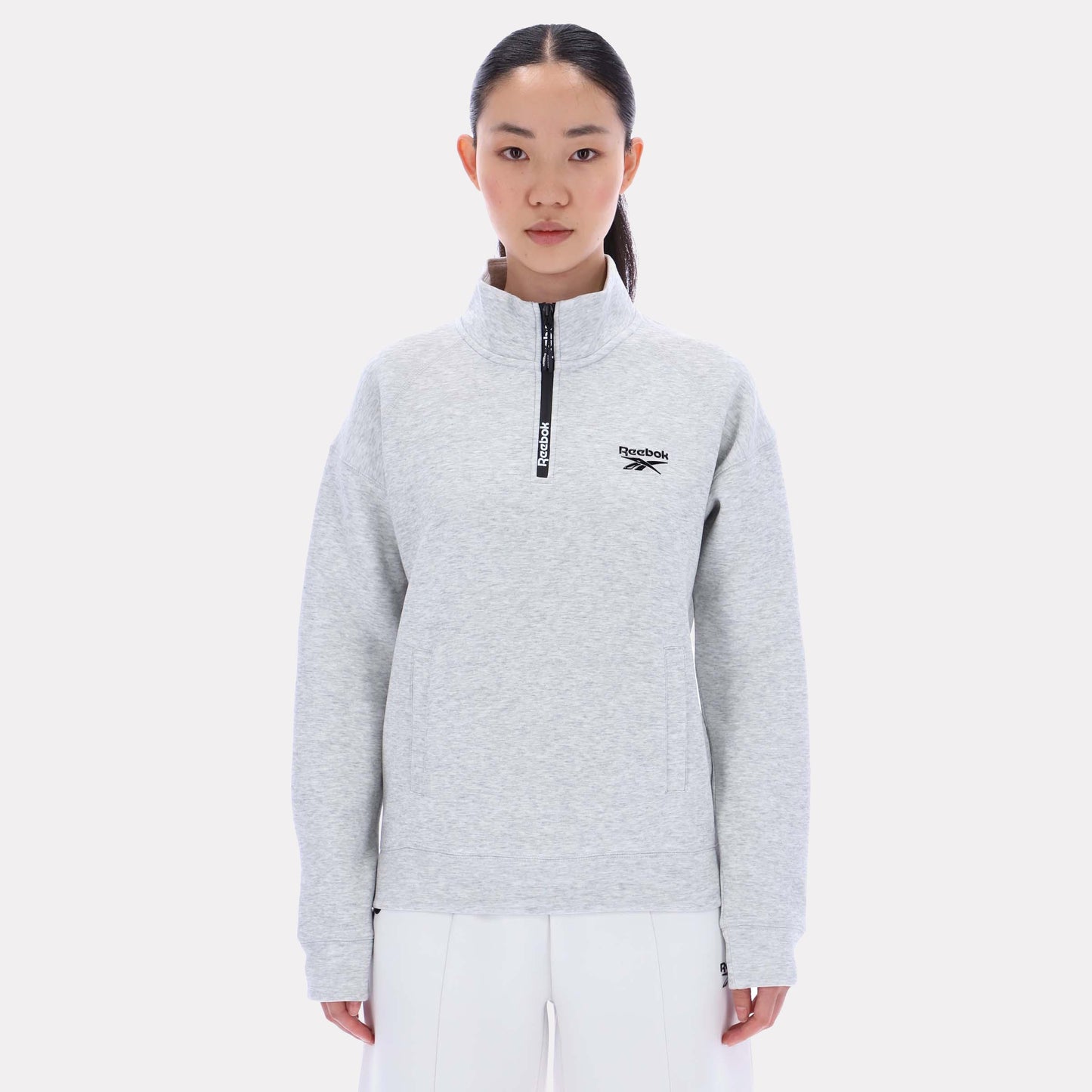 Reebok Apparel Women Scuba Quarter-Zip Pullover SILVER MARL