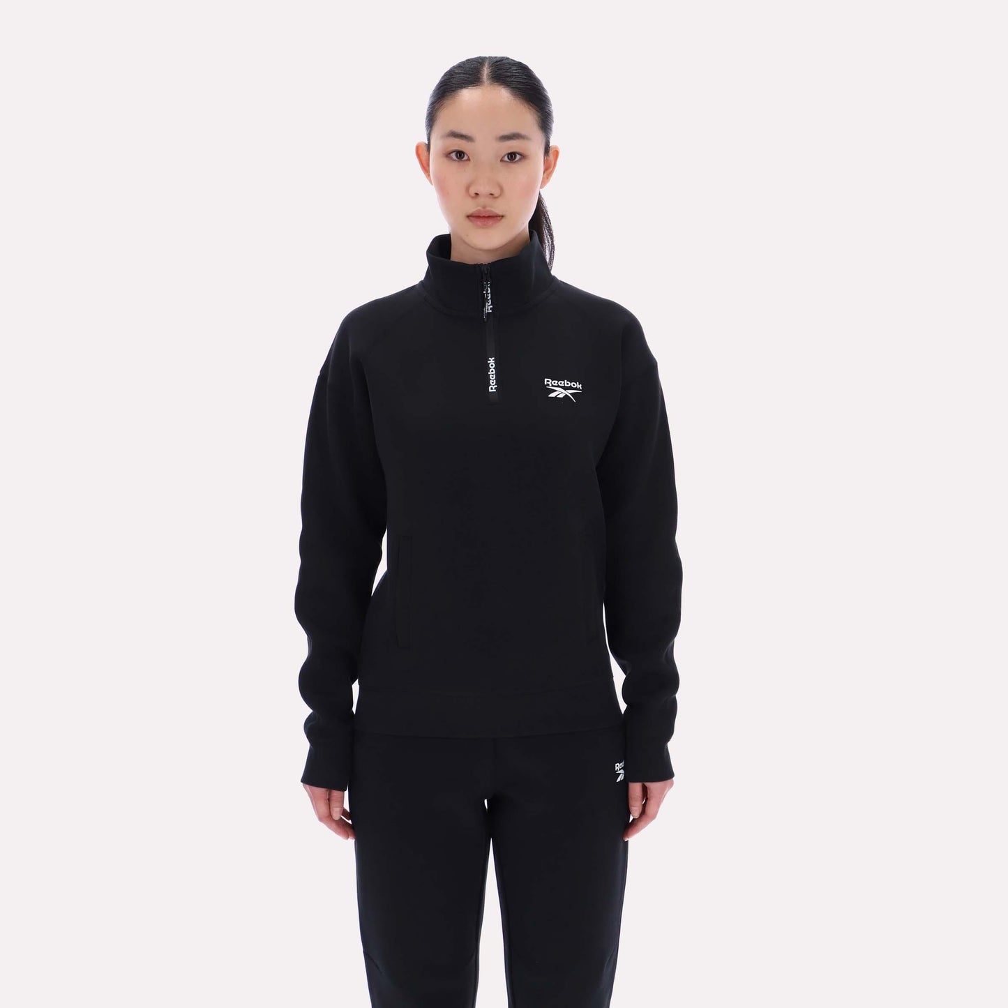 Reebok Apparel Women Oversized Scuba Quarter-Zip BLACK