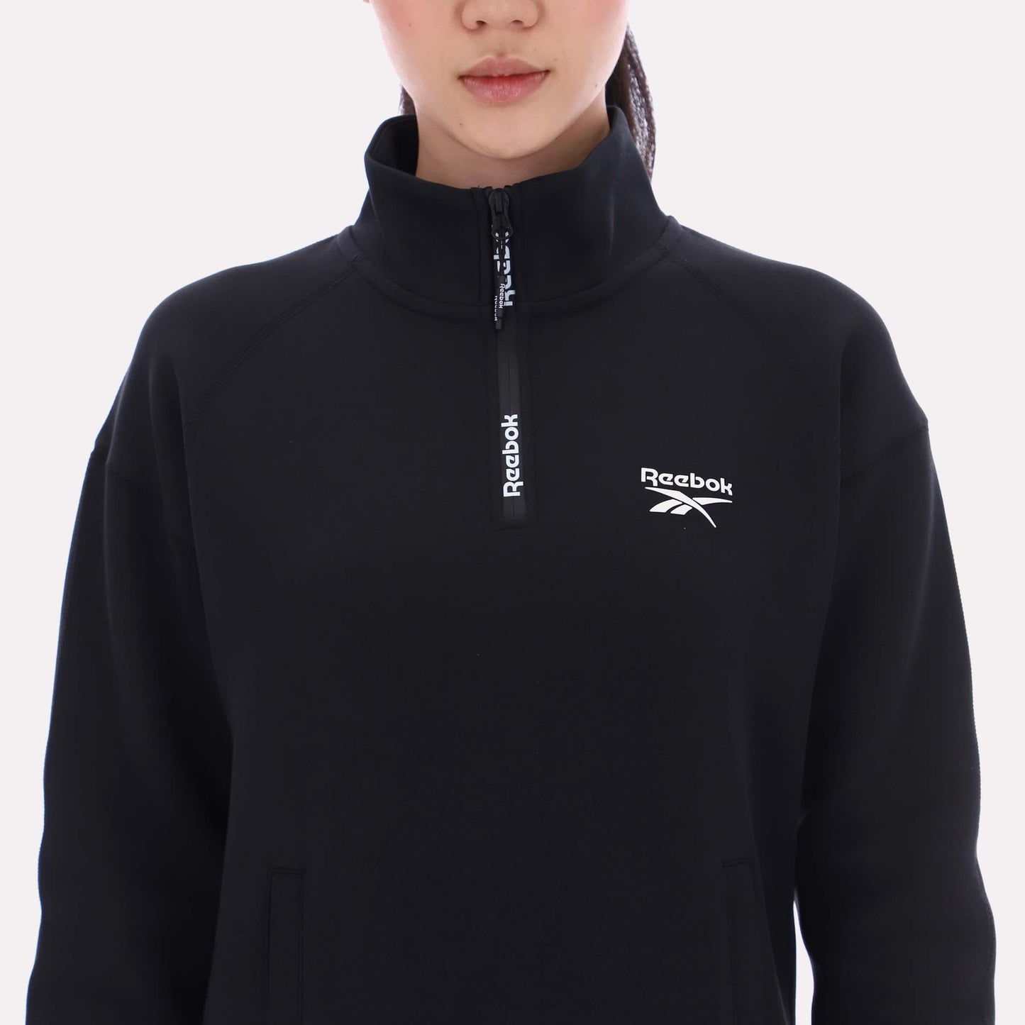 Reebok Apparel Women Oversized Scuba Quarter-Zip BLACK