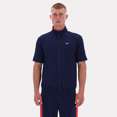 Reebok Apparel Men Short Sleeve Track Zip Shirt VECTOR NAVY
