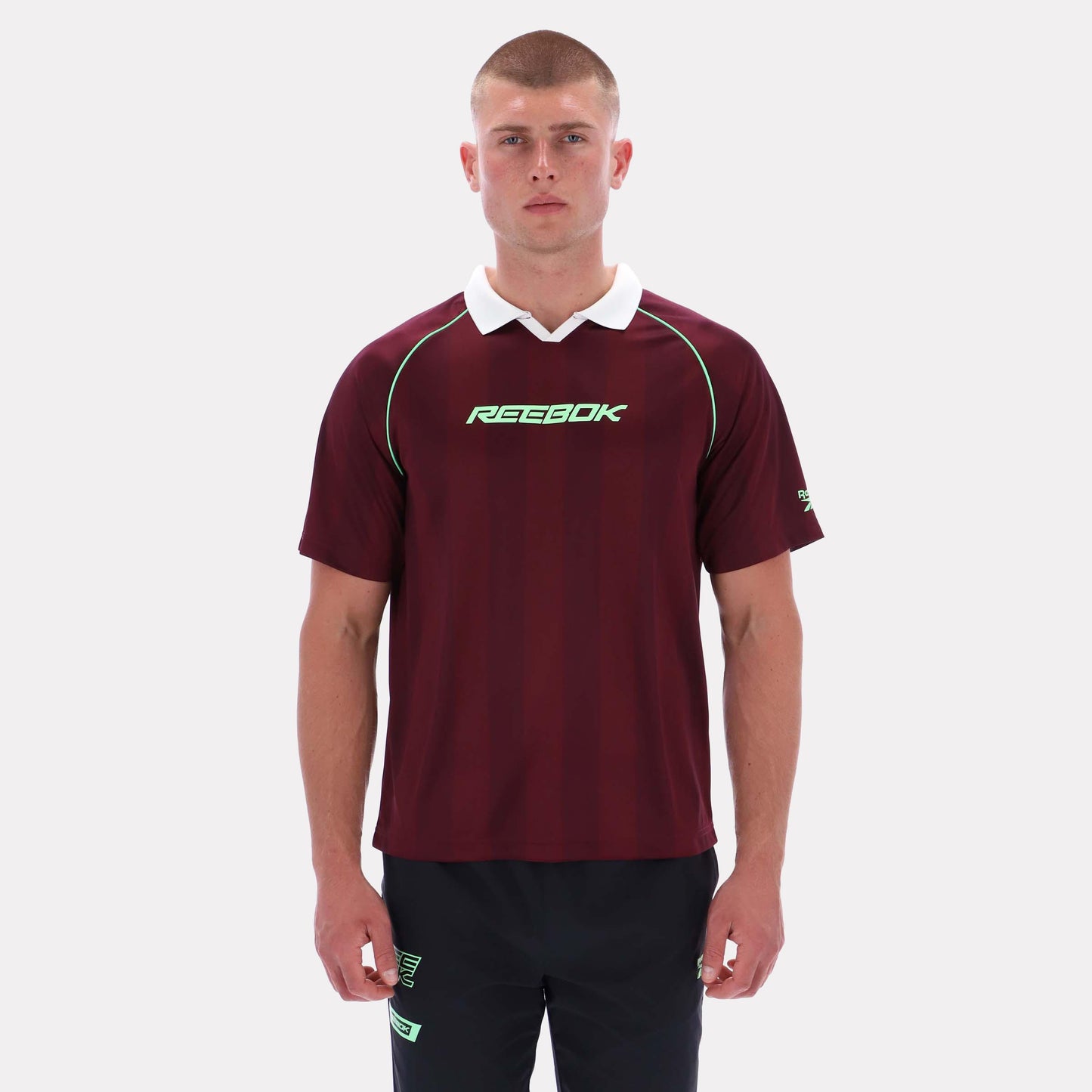 Reebok Apparel Men Retro Striped Polo Shirt BLACK CHERRY