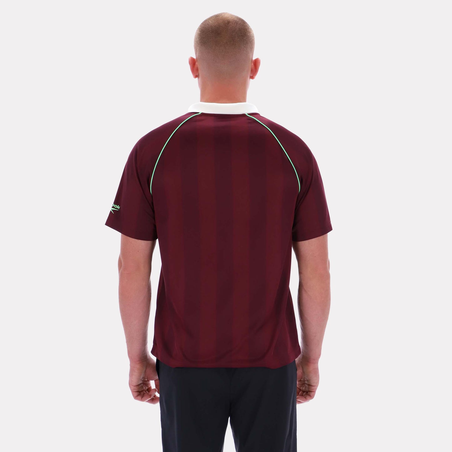 Reebok Apparel Men Retro Striped Polo Shirt BLACK CHERRY