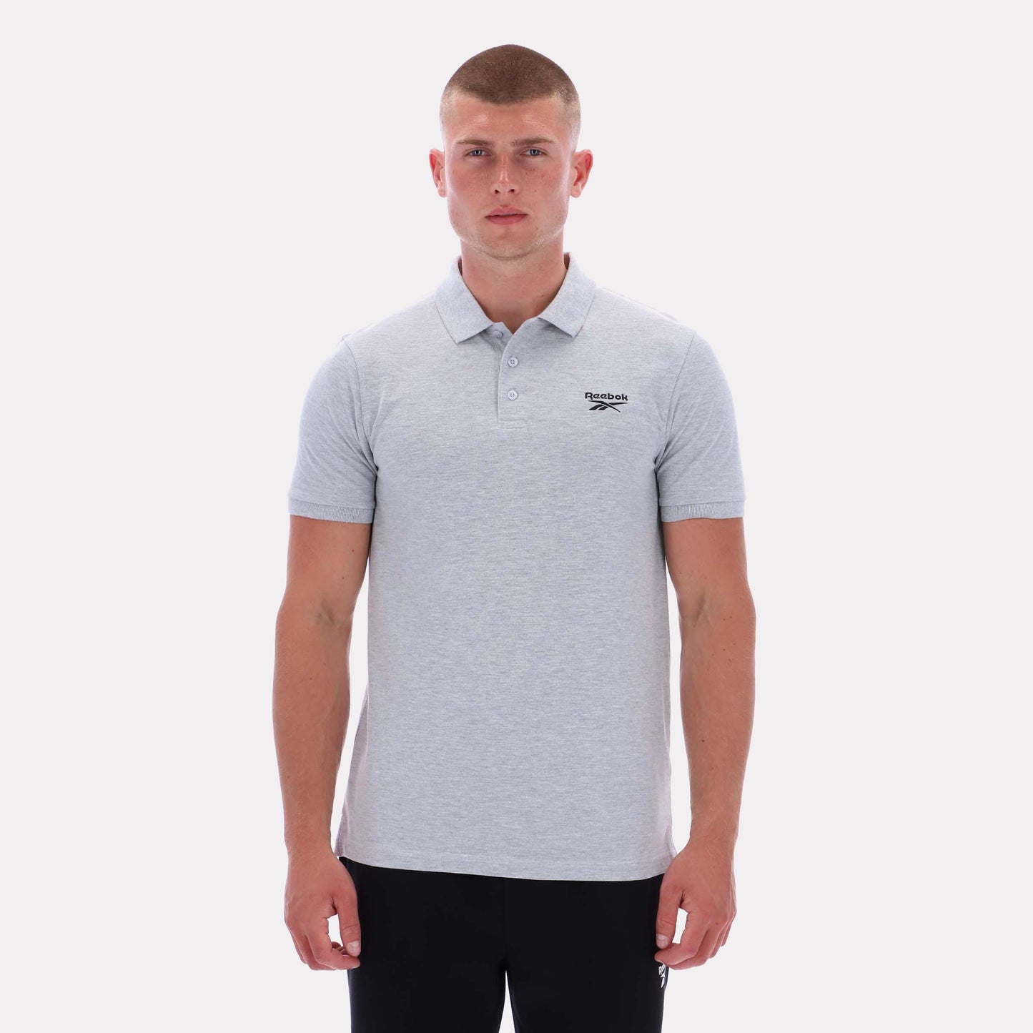 Reebok Apparel Men Classics Embroidered Polo Short Sleeve Shirt LIGHT GREY MARL