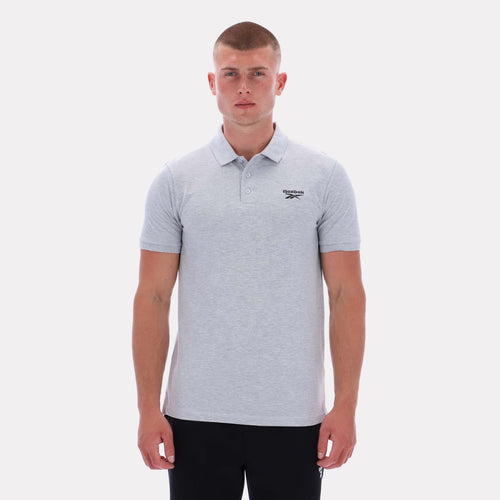 Reebok Apparel Men Classics Embroidered Polo Short Sleeve Shirt LIGHT GREY MARL