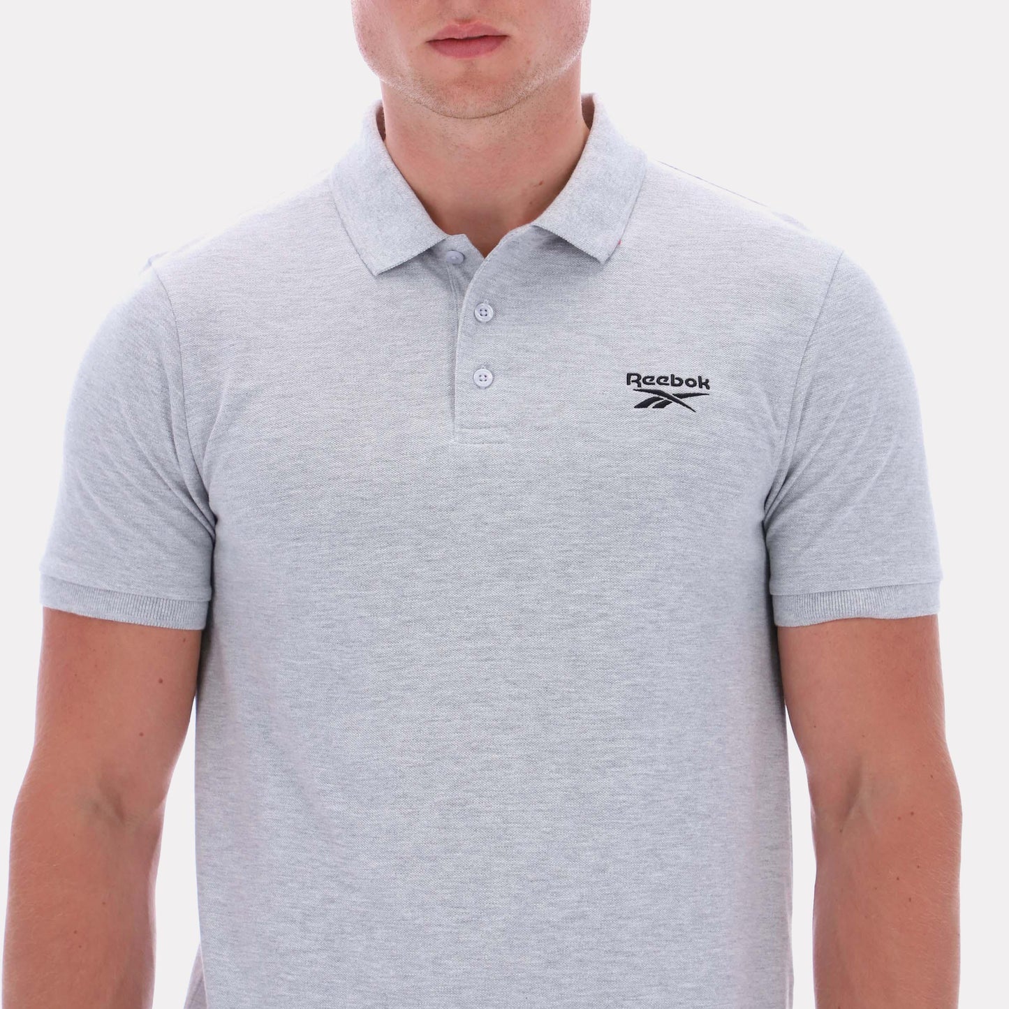Reebok Apparel Men Classics Embroidered Polo Short Sleeve Shirt LIGHT GREY MARL